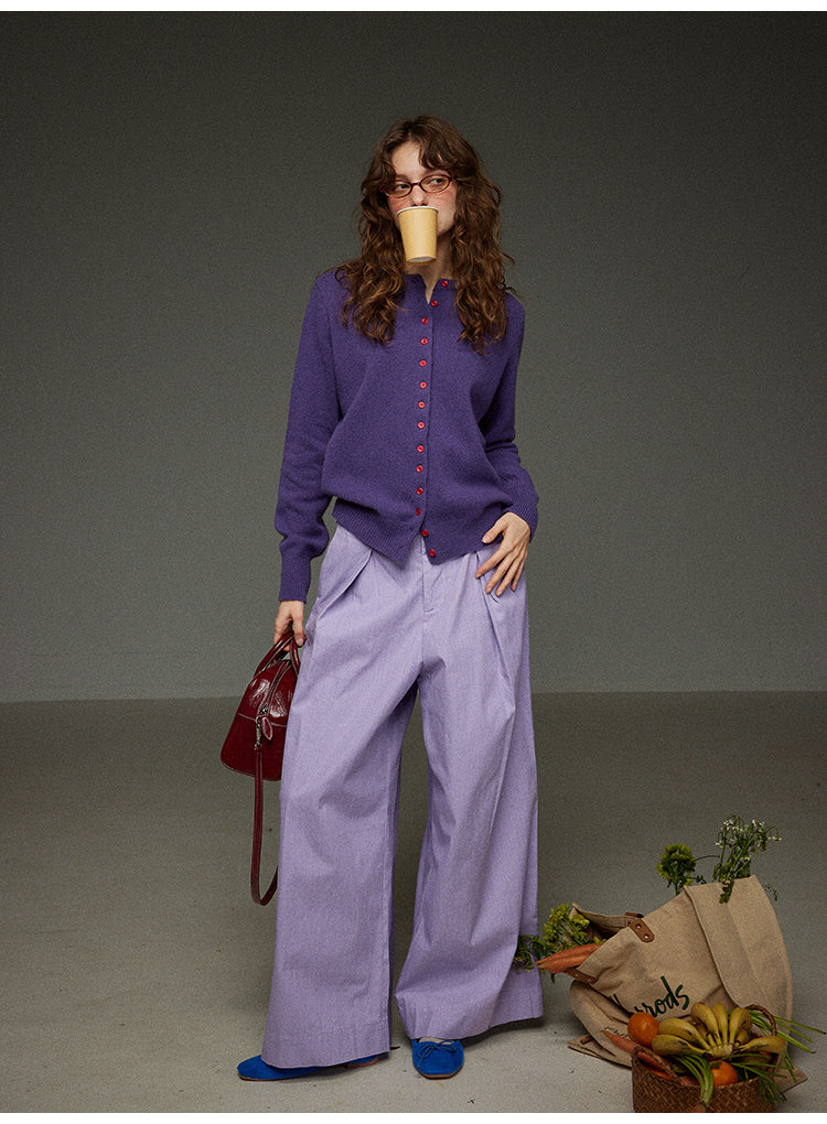 パープルカジュアルワイドパンツハイウエスト