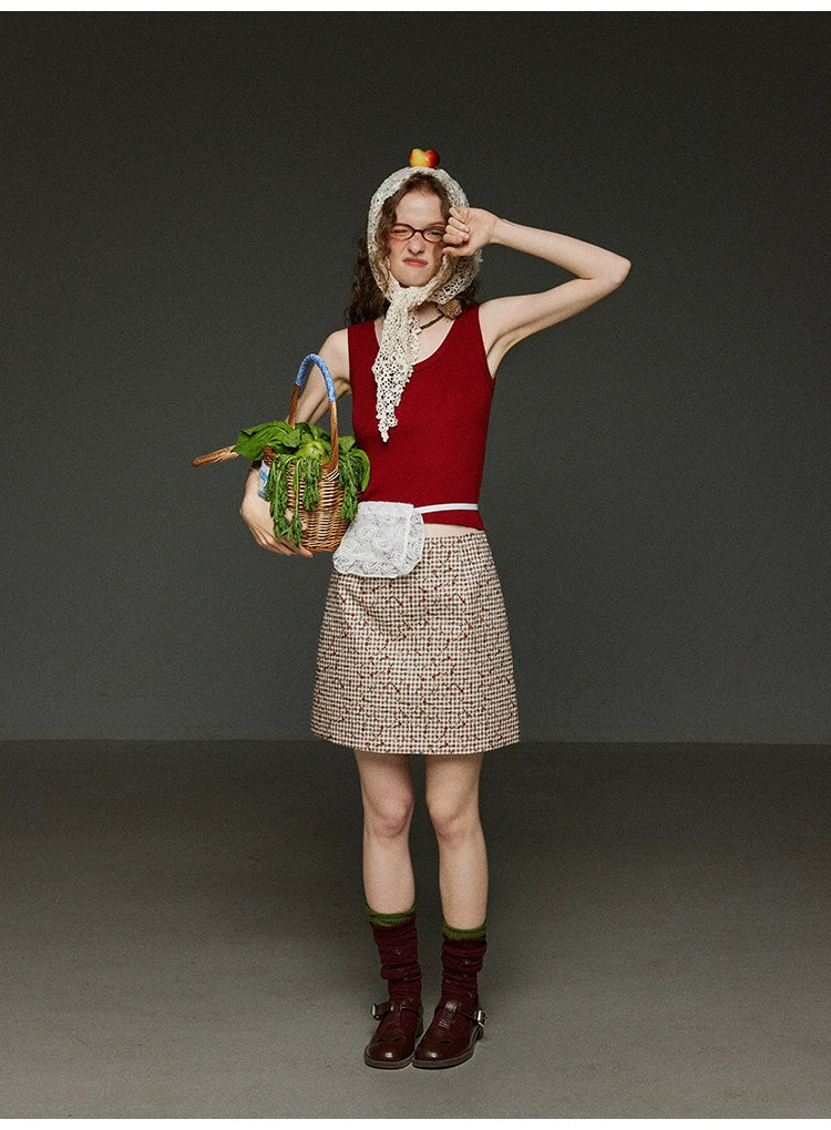 クラシカルレッド クルーネックタンクトップ