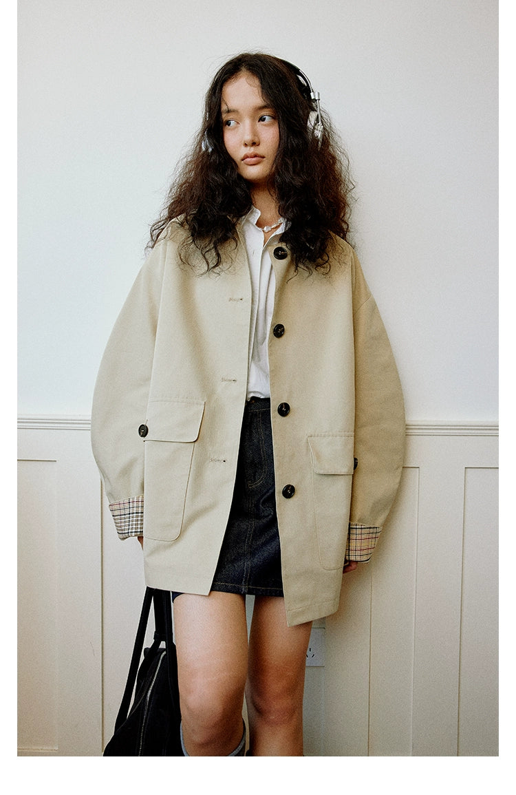 バイカラーカラーパイピングショートジャケット