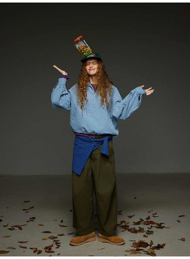 ブルーチェック セミジップアウター