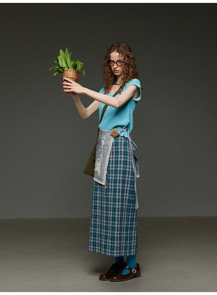 ヴィンテージチェックストレートタイアップ マキシスカートハイウェスト