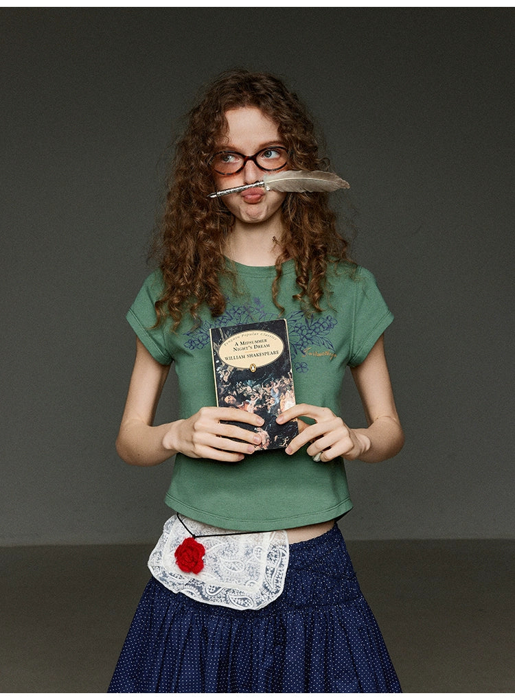 ボタニカルフラワープリントスリム半袖Tシャツ