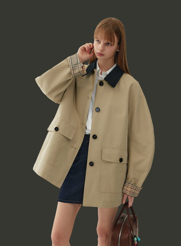 バイカラーカラーパイピングショートジャケット