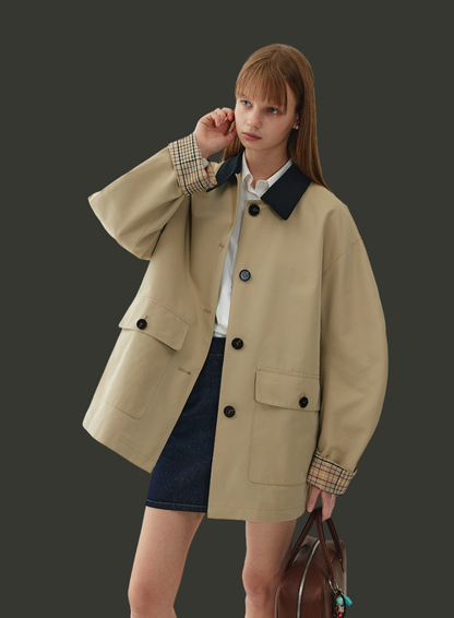 バイカラーカラーパイピングショートジャケット