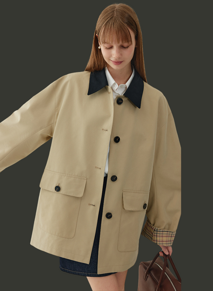 バイカラーカラーパイピングショートジャケット