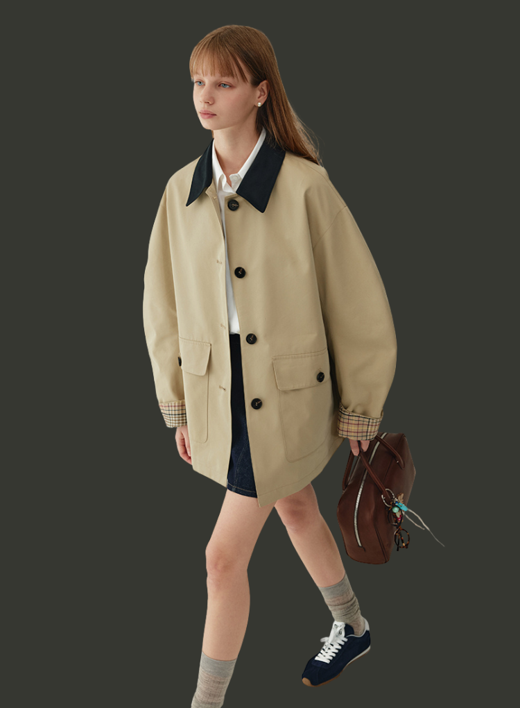 バイカラーカラーパイピングショートジャケット