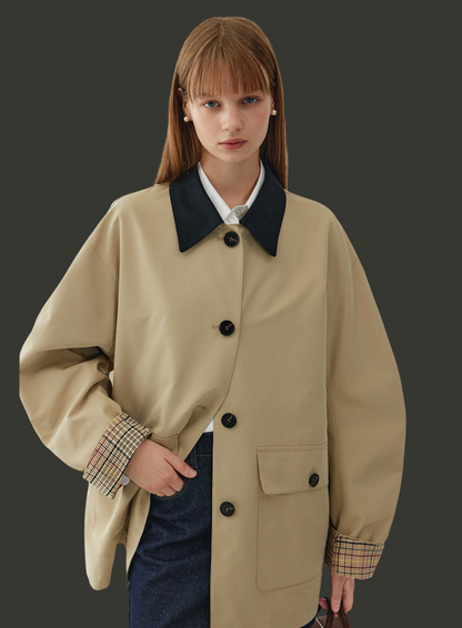 バイカラーカラーパイピングショートジャケット