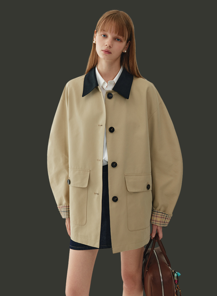 バイカラーカラーパイピングショートジャケット