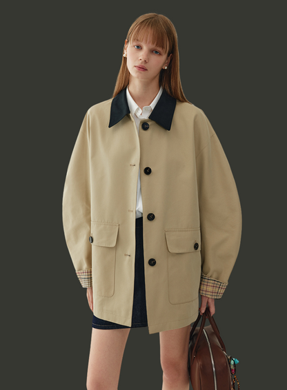 バイカラーカラーパイピングショートジャケット