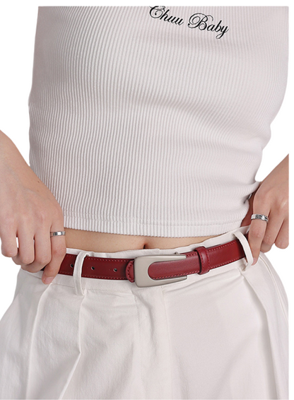 ヴィンテージレッド スリムレザーベルト（本革）