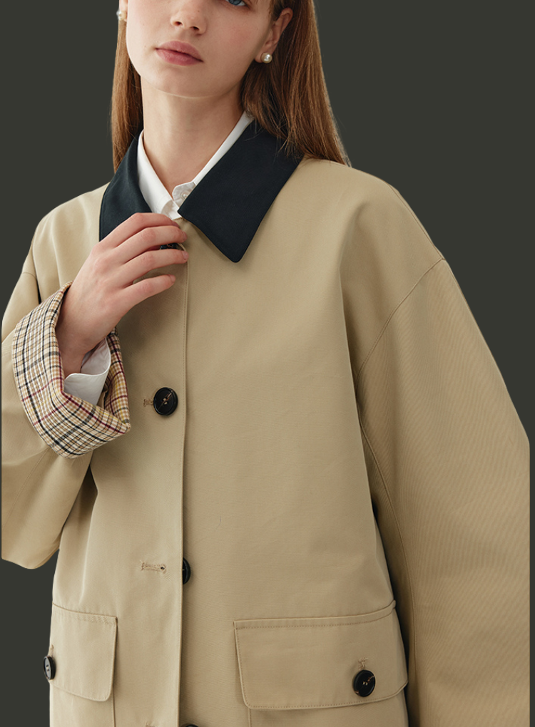 バイカラーカラーパイピングショートジャケット