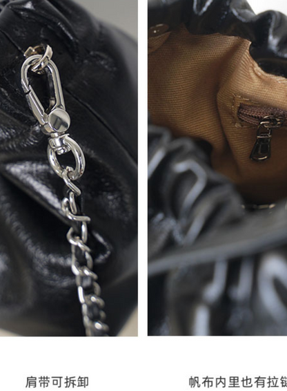 オイルワックスレザー ギャザーショルダーバッグ