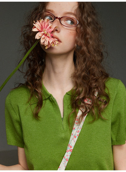 ウール混 ヴィンテージジップポロニット