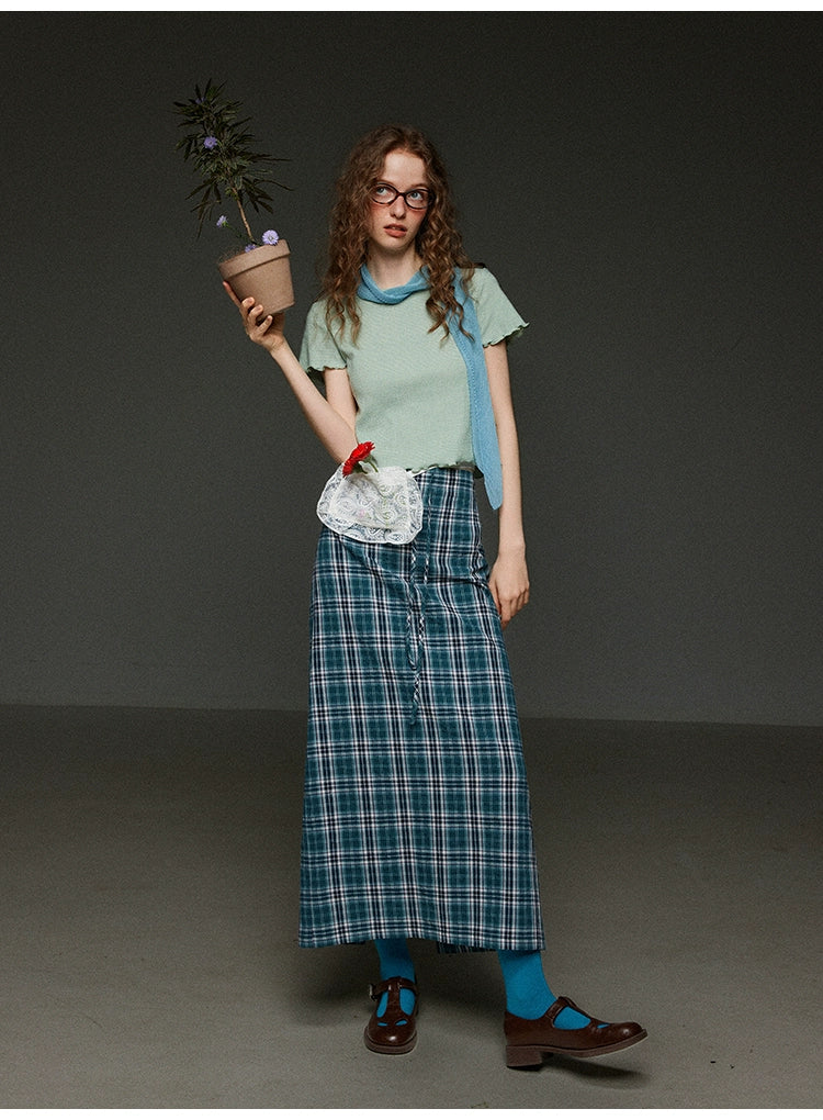 ヴィンテージチェックストレートタイアップ マキシスカートハイウェスト