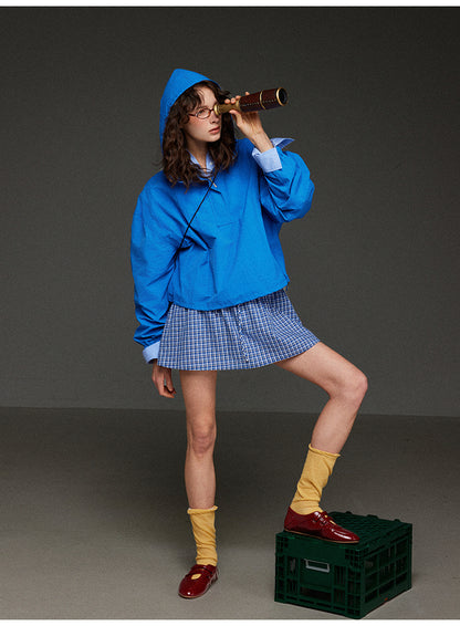 チェックドローストリングプリーツスカート