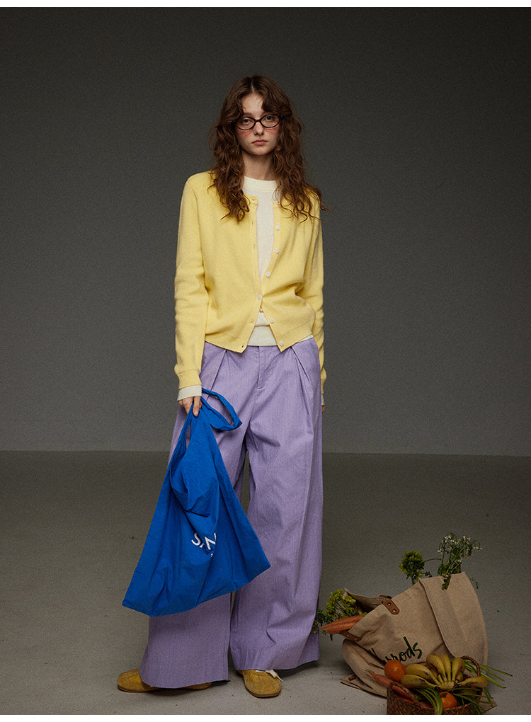 パープルカジュアルワイドパンツハイウエスト