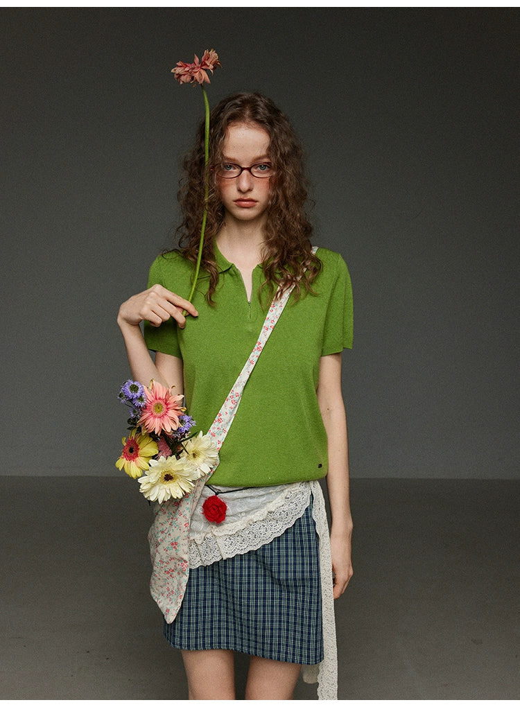 ウール混 ヴィンテージジップポロニット