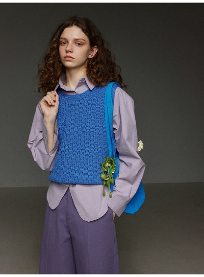 クルーネック レイヤード ノースリーブ ニットベスト