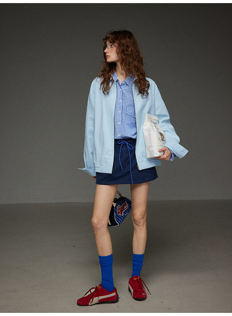 コットンロープストレッチウエストA字型ショートスカート