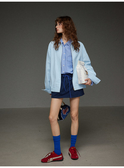 コットンロープストレッチウエストA字型ショートスカート