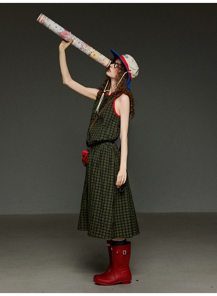 ヴィンテージチェック 配色ノースリーブワンピース