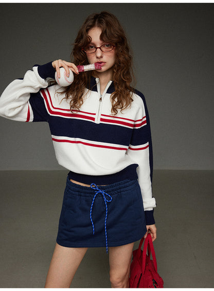 コットンロープストレッチウエストA字型ショートスカート