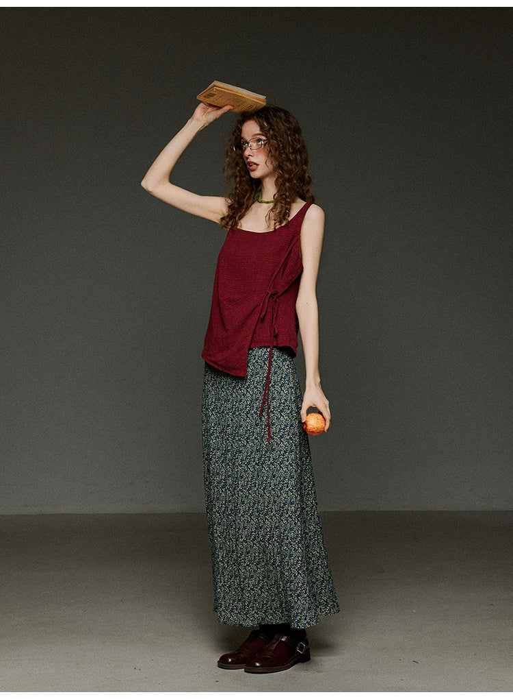 レッドチェック アシメデザインキャミトップス