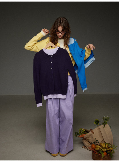 パープルカジュアルワイドパンツハイウエスト