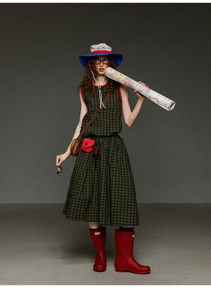 ヴィンテージチェック 配色ノースリーブワンピース