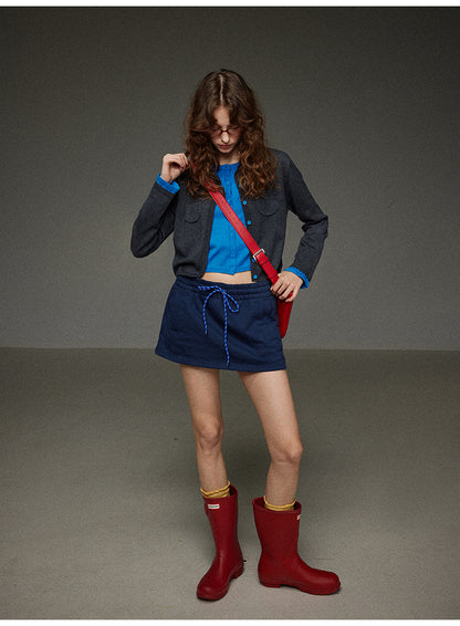 コットンロープストレッチウエストA字型ショートスカート