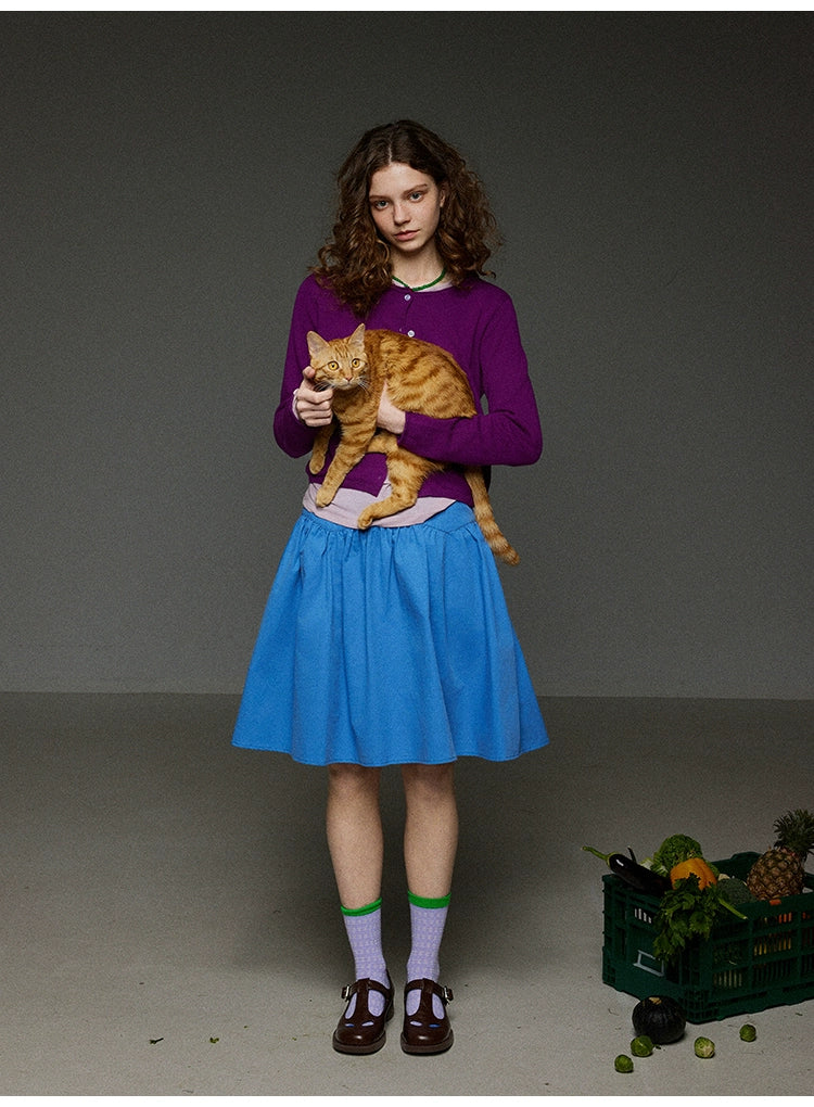 無地ハイウエストプリーツスカート