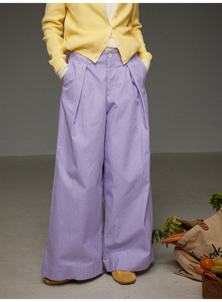 パープルカジュアルワイドパンツハイウエスト