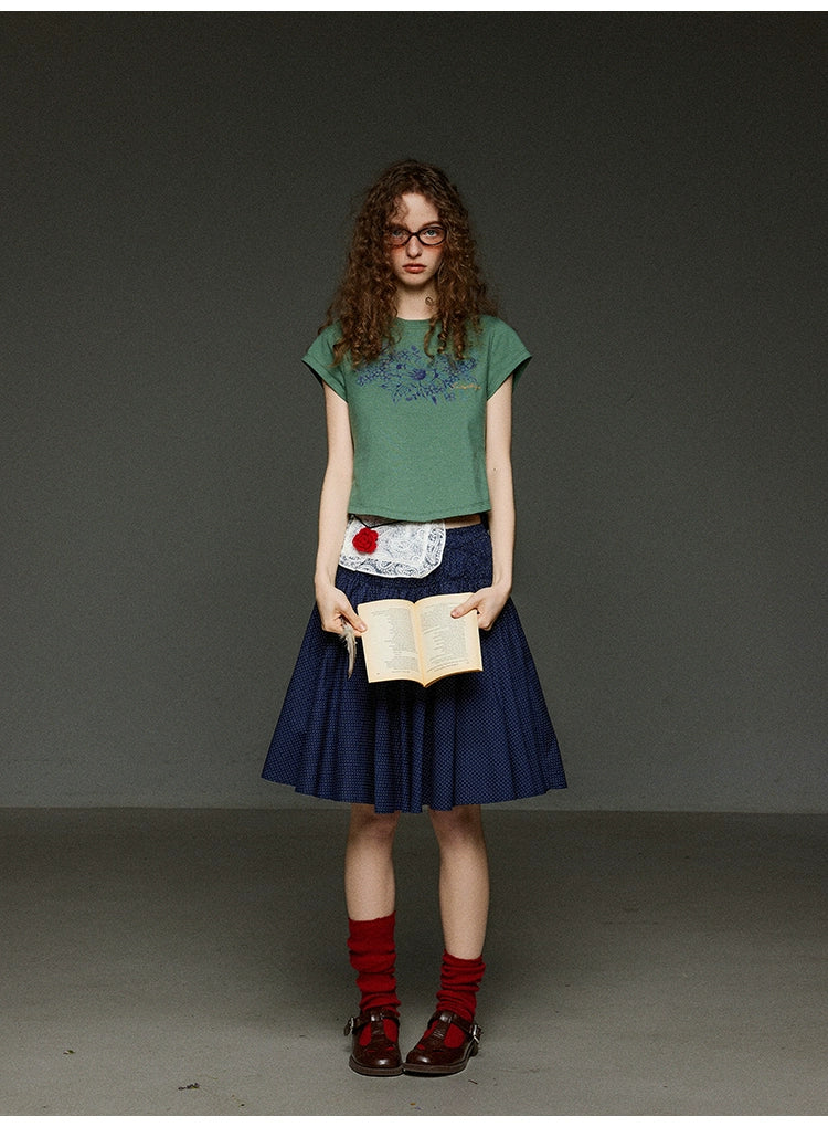 ボタニカルフラワープリントスリム半袖Tシャツ