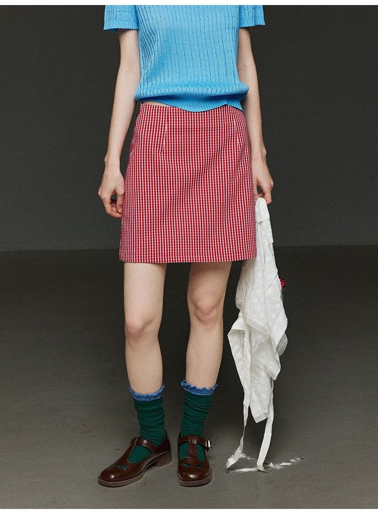 レトロチェック柄スリムスカート