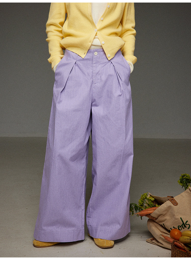 パープルカジュアルワイドパンツハイウエスト
