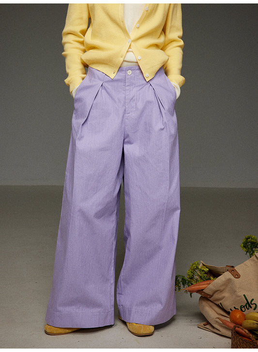 パープルカジュアルワイドパンツハイウエスト