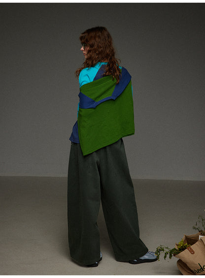 ブロックカラー ショルダースリーブ 丸首長袖Tシャツ