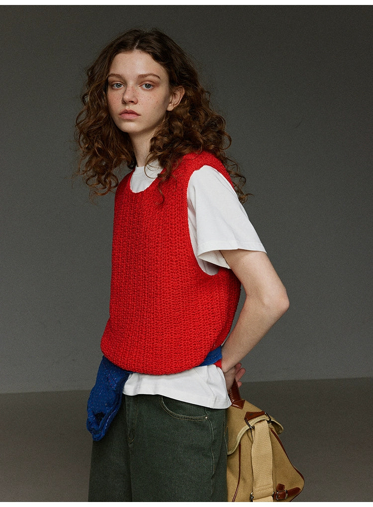 クルーネック レイヤード ノースリーブ ニットベスト