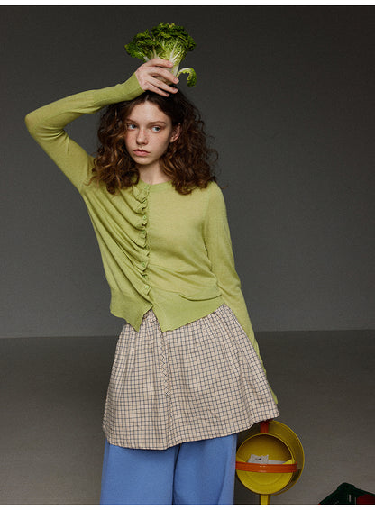 チェックドローストリングプリーツスカート