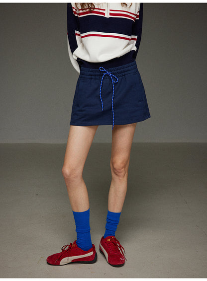 コットンロープストレッチウエストA字型ショートスカート