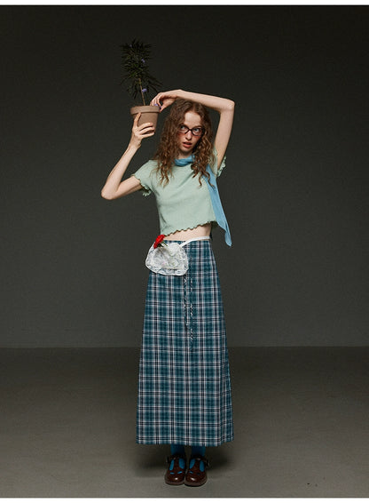 ヴィンテージチェックストレートタイアップ マキシスカートハイウェスト