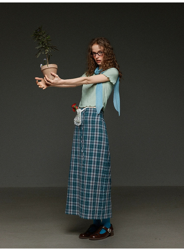 ヴィンテージチェックストレートタイアップ マキシスカートハイウェスト