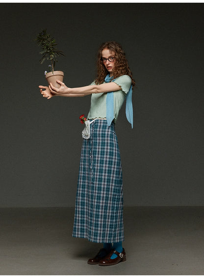 ヴィンテージチェックストレートタイアップ マキシスカートハイウェスト