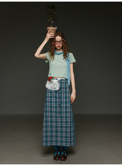 ヴィンテージチェックストレートタイアップ マキシスカートハイウェスト