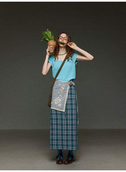 ヴィンテージチェックストレートタイアップ マキシスカートハイウェスト
