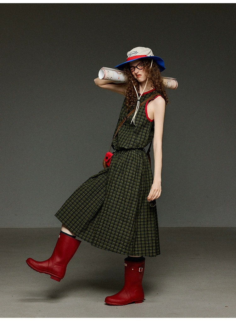 ヴィンテージチェック 配色ノースリーブワンピース