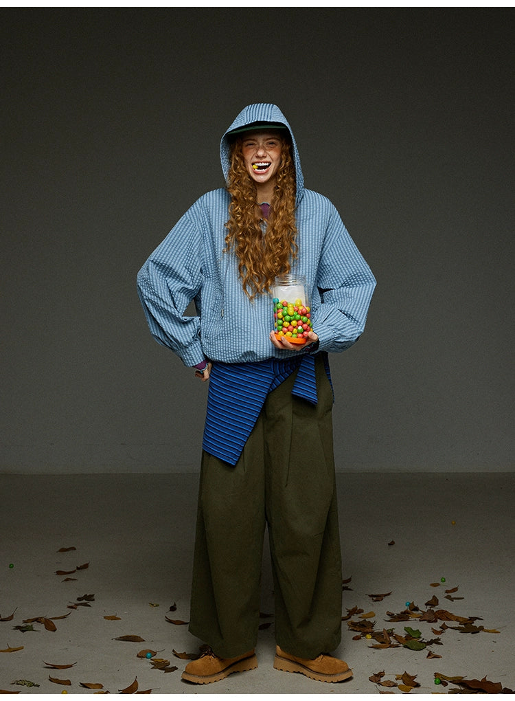 ブルーチェック セミジップアウター