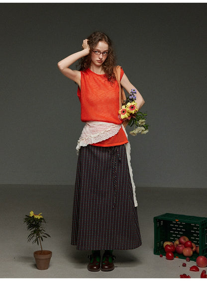 縦縞縞ネクタイ花柄スカート