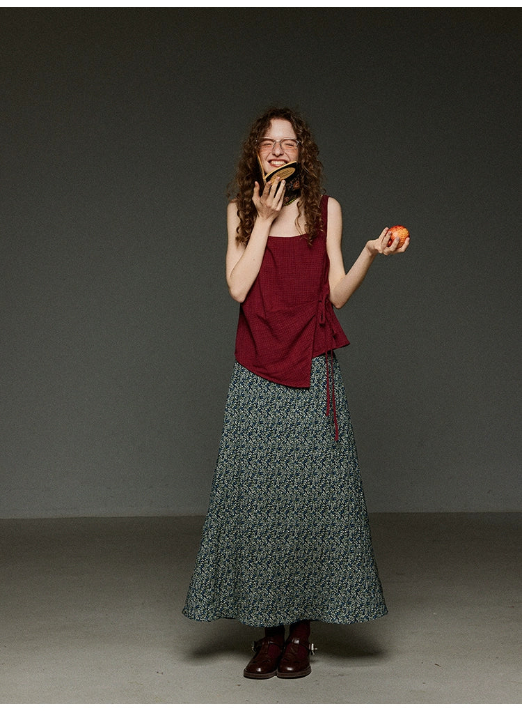 レッドチェック アシメデザインキャミトップス