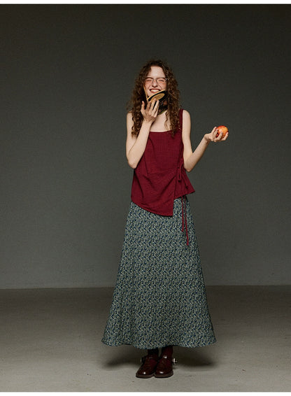 レッドチェック アシメデザインキャミトップス